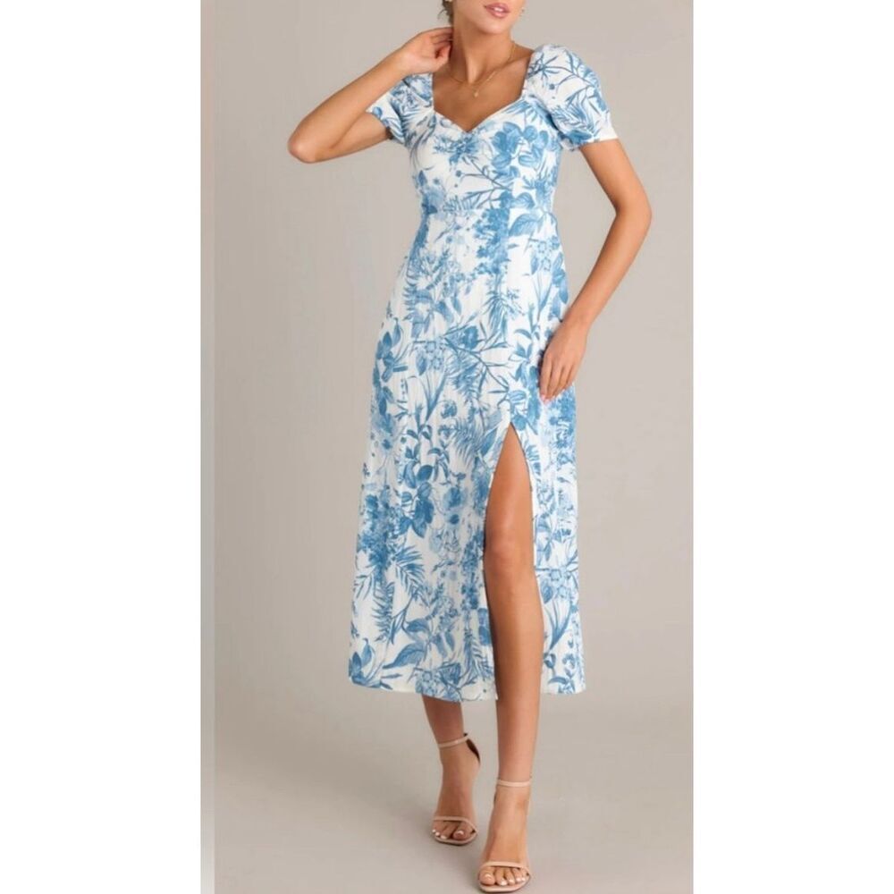 ✨Sweet Wanderer Blue Print Midi Sz Large Dress✨